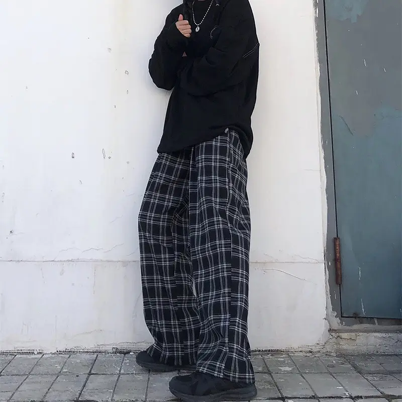 Women Plaid Wide Leg Pants Korean Style Loose Fit — feature 6