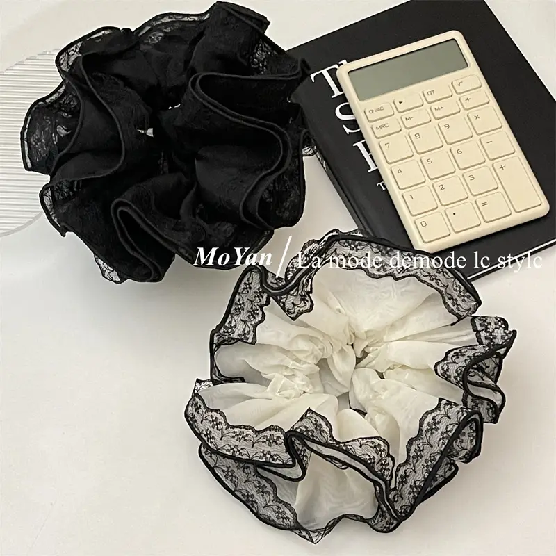 Black Lace Hair Tie with Double Rope & Intestine Ring — feature 9