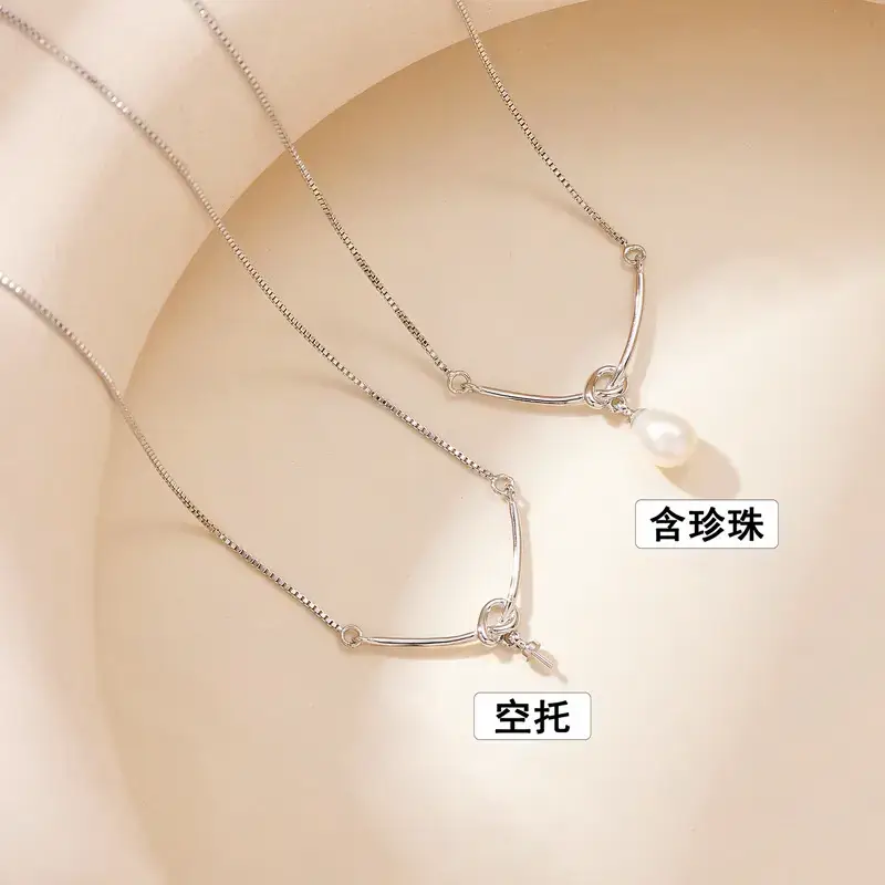 Gold Pearl Knot Necklace for Women - Image 2