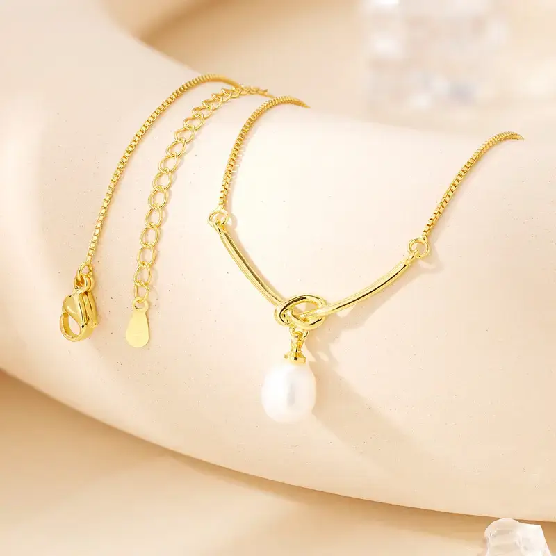 Gold Pearl Knot Necklace for Women - Image 3