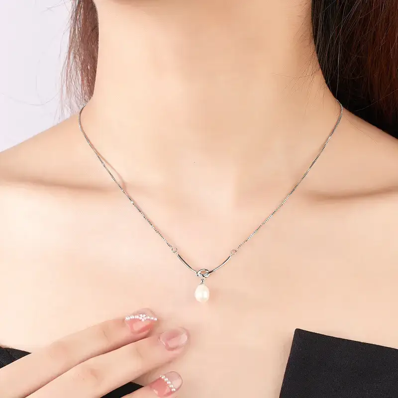 Gold Pearl Knot Necklace for Women - Image 4