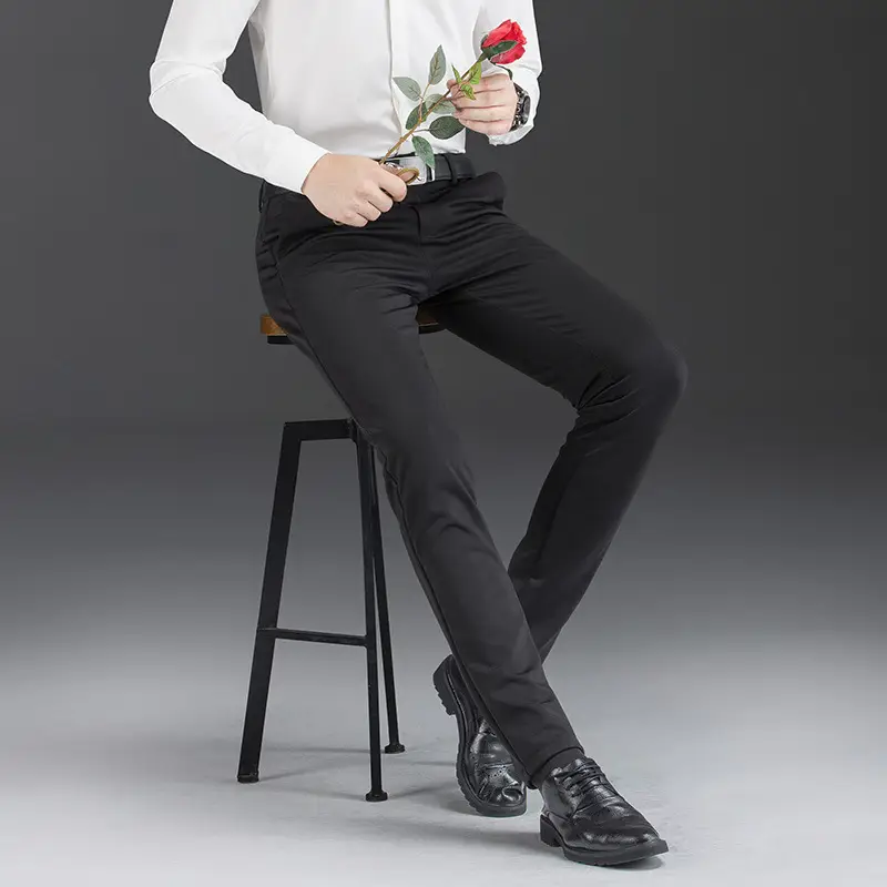 Men Black Stretch Slim Fit Pants 28% Cotton 5% Nylon - Image 3