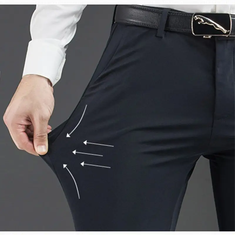 Men Black Stretch Slim Fit Pants 28% Cotton 5% Nylon - Image 4
