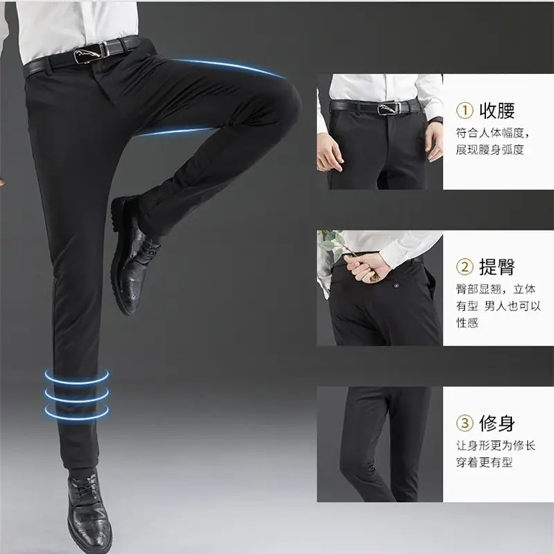 Men Black Stretch Slim Fit Pants 28% Cotton 5% Nylon - Image 6