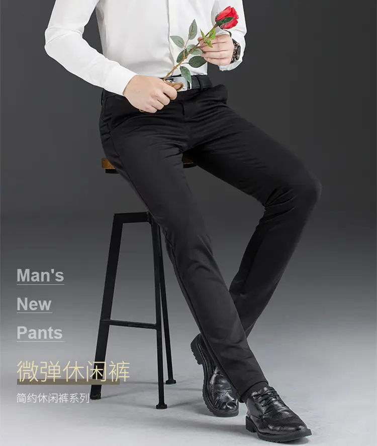 Men Black Stretch Slim Fit Pants 28% Cotton 5% Nylon — feature 2