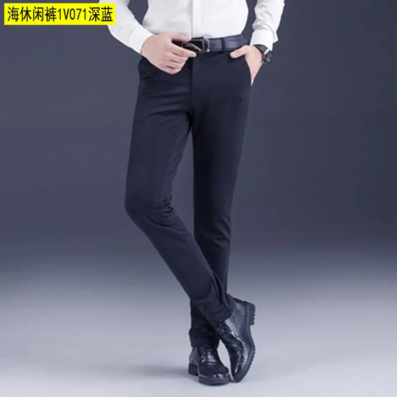 Men Black Stretch Slim Fit Pants 28% Cotton 5% Nylon - Image 2