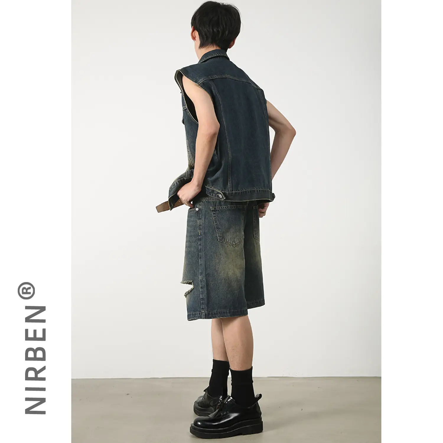 Men Sleeveless Denim Vest Shorts Set Nirben - Image 4