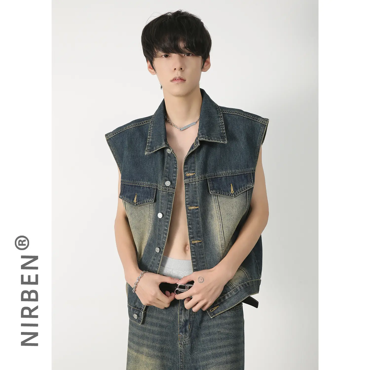 Men Sleeveless Denim Vest Shorts Set Nirben - Image 5