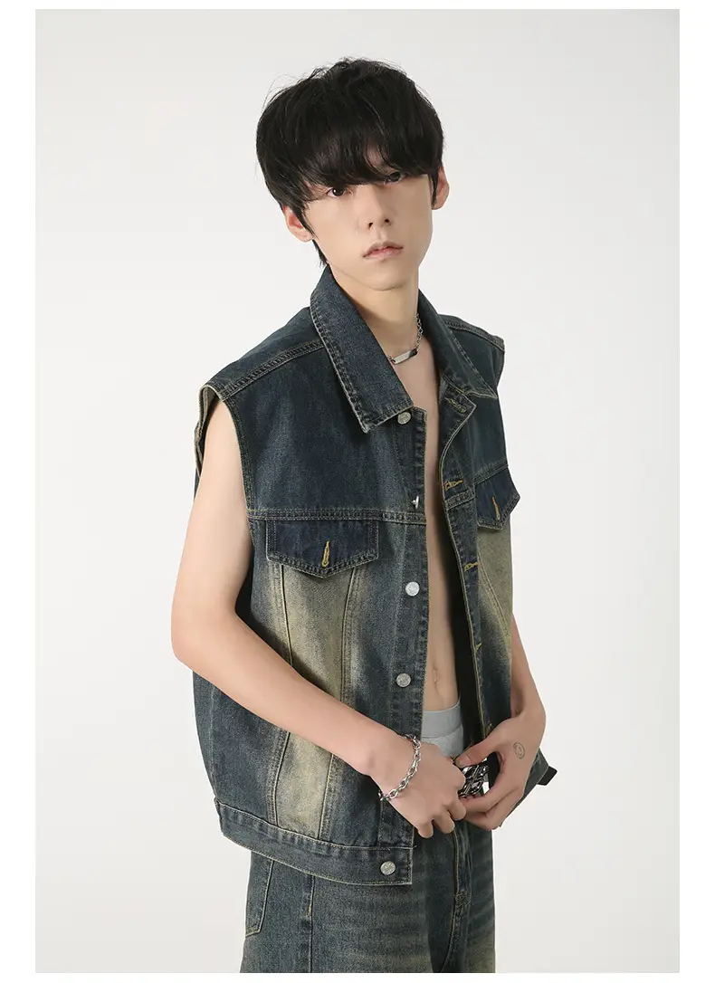 Men Sleeveless Denim Vest Shorts Set Nirben — feature 10