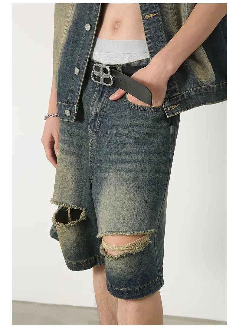 Men Sleeveless Denim Vest Shorts Set Nirben — feature 12