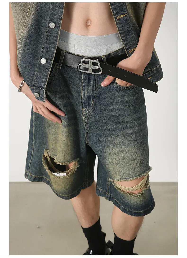 Men Sleeveless Denim Vest Shorts Set Nirben — feature 13