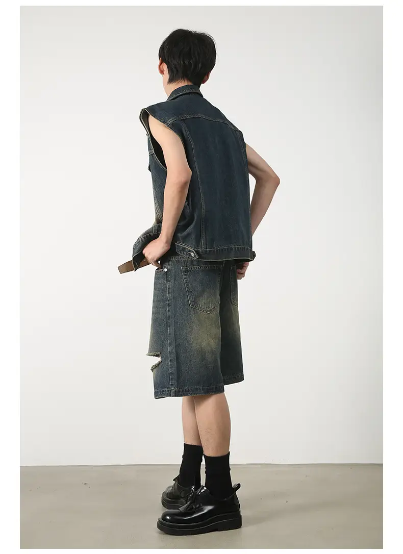 Men Sleeveless Denim Vest Shorts Set Nirben — feature 6
