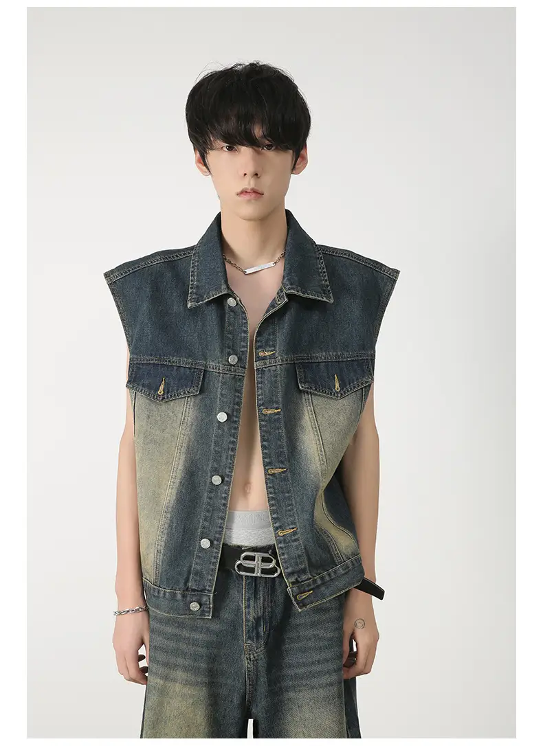 Men Sleeveless Denim Vest Shorts Set Nirben — feature 7
