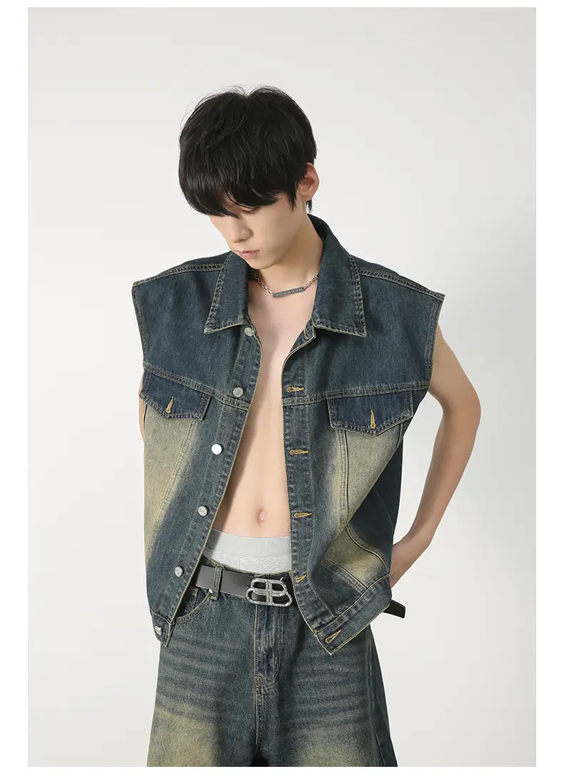 Men Sleeveless Denim Vest Shorts Set Nirben — feature 8