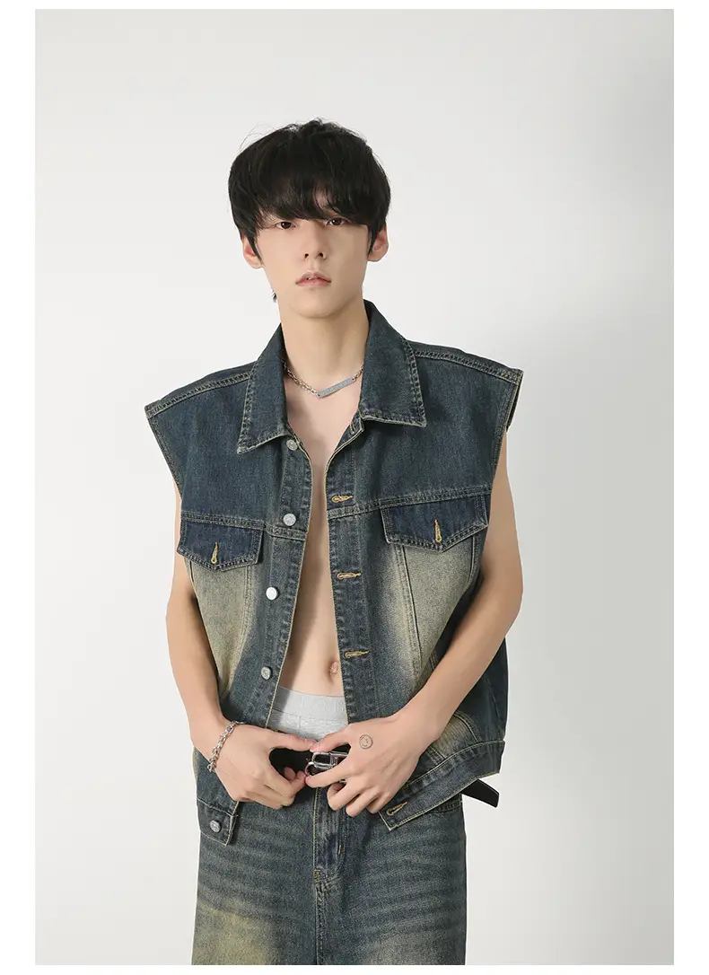 Men Sleeveless Denim Vest Shorts Set Nirben — feature 9