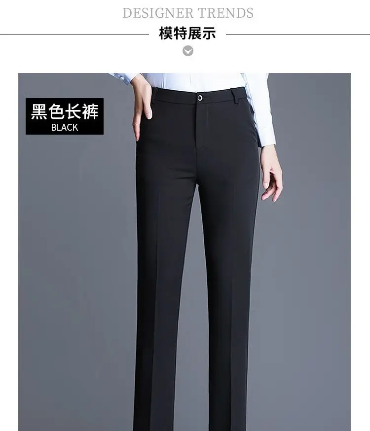 Women Black Straight Barrel Dress Pants Slimming Workwear — feature 23