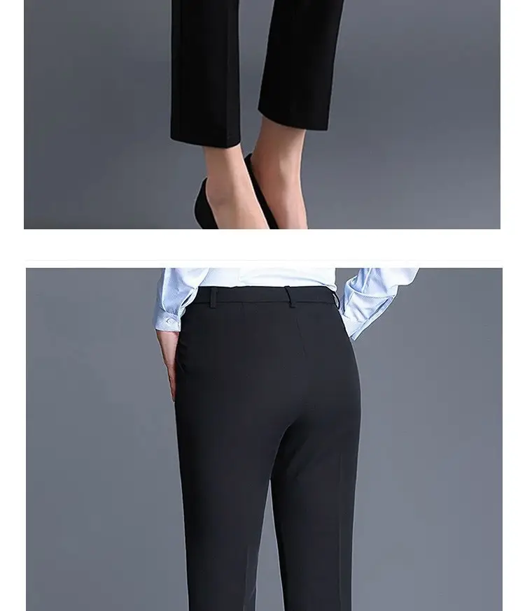 Women Black Straight Barrel Dress Pants Slimming Workwear — feature 25