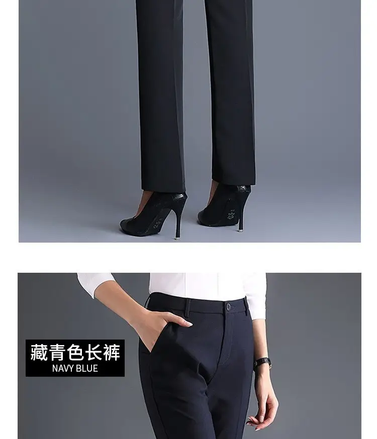 Women Black Straight Barrel Dress Pants Slimming Workwear — feature 26