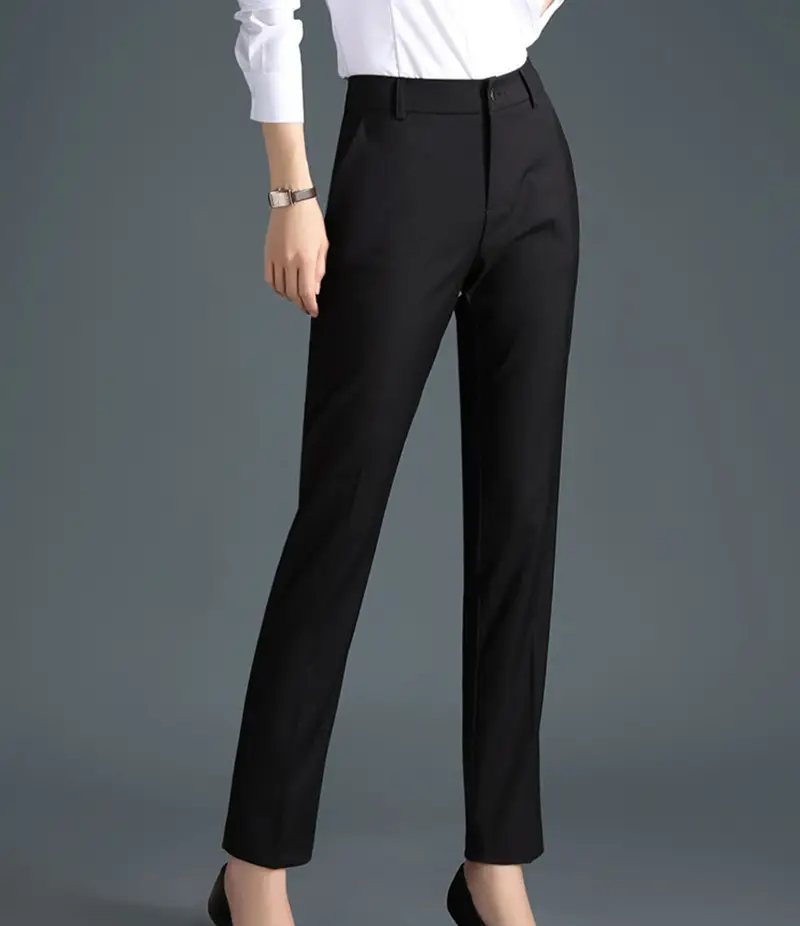 Women Black Straight Barrel Dress Pants Slimming Workwear — feature 7