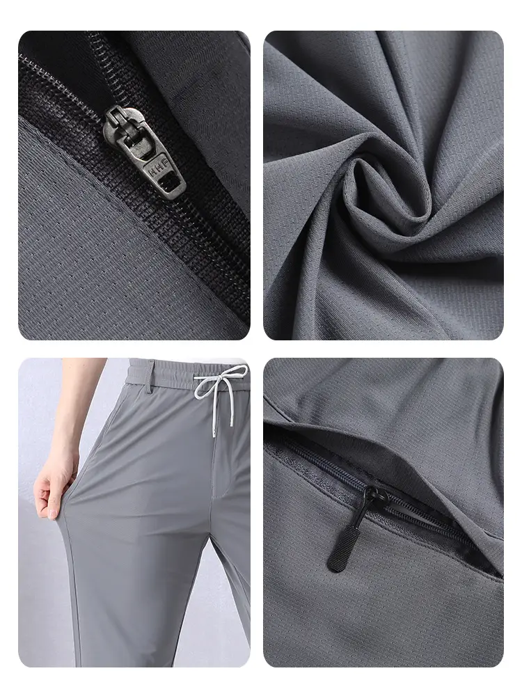 Men Ice Silk Mesh Pants Summer Loose Waist Black - Image 7