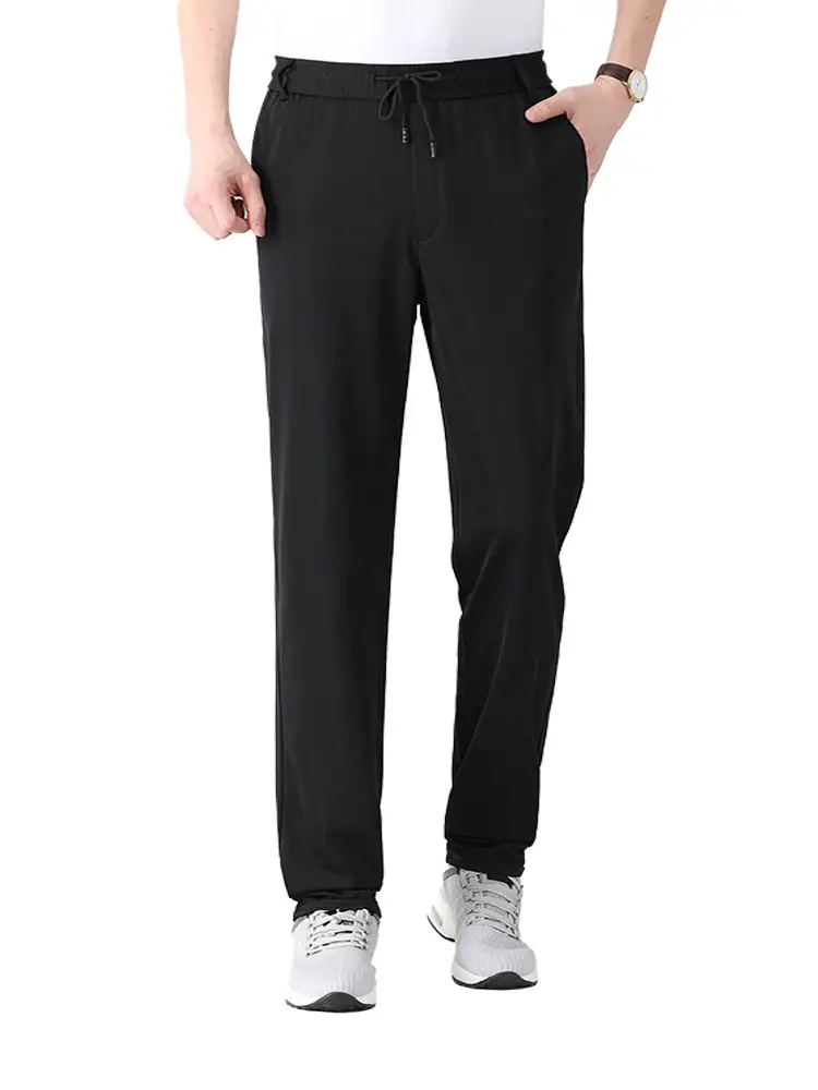 Men Ice Silk Mesh Pants Summer Loose Waist Black - Image 10