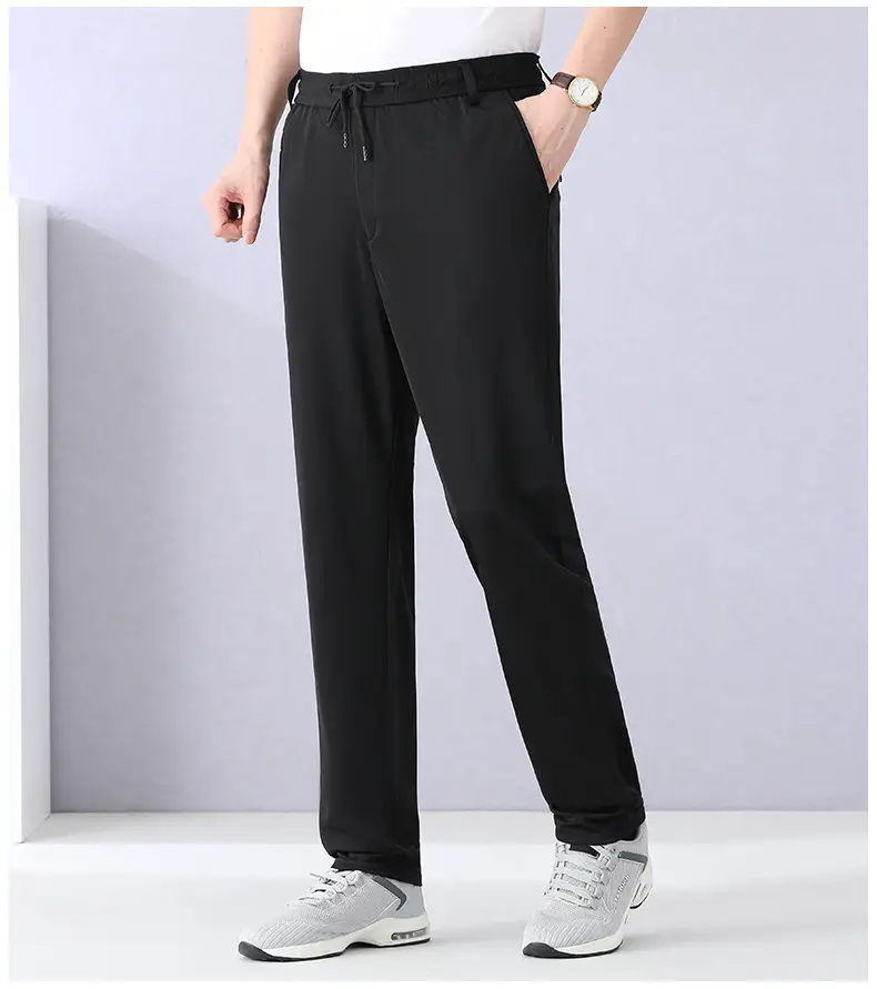 Men Ice Silk Mesh Pants Summer Loose Waist Black — feature 14