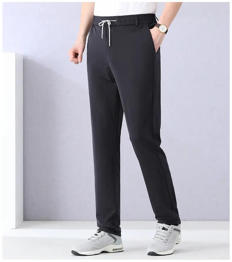 Men Ice Silk Mesh Pants Summer Loose Waist Black — feature 16