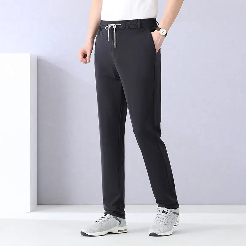 Men Ice Silk Mesh Pants Summer Loose Waist Black - Image 2