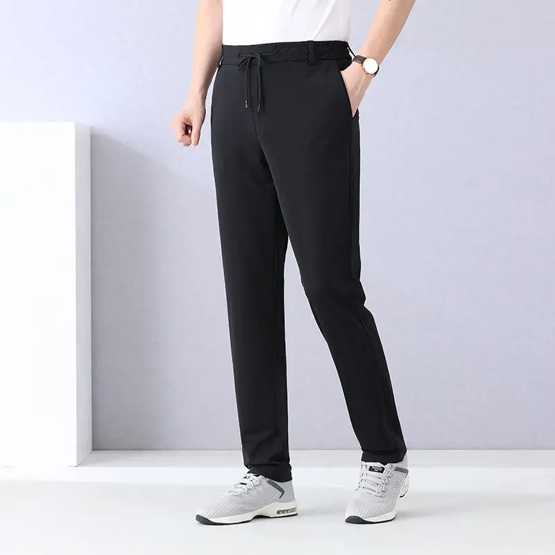 Men Ice Silk Mesh Pants Summer Loose Waist Black - Image 3