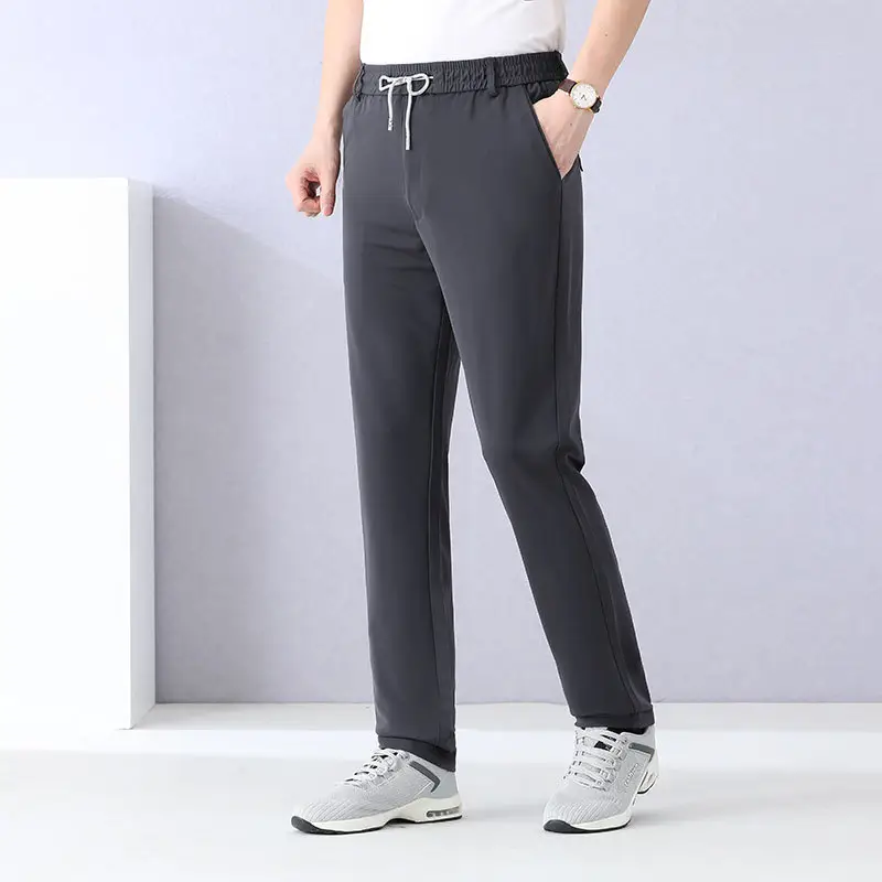 Men Ice Silk Mesh Pants Summer Loose Waist Black - Image 4