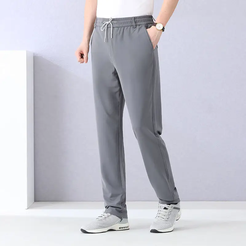 Men Ice Silk Mesh Pants Summer Loose Waist Black - Image 5