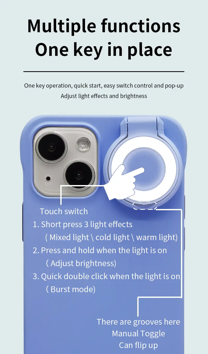 Cross-border 3-Color Flip Light Phone Case for 16 Pro Max — feature 7