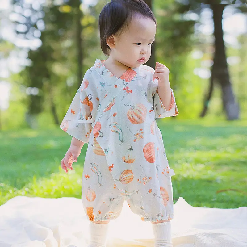 Newborn Romper Baby Summer Gauze Short Sleeve Crawling Suit