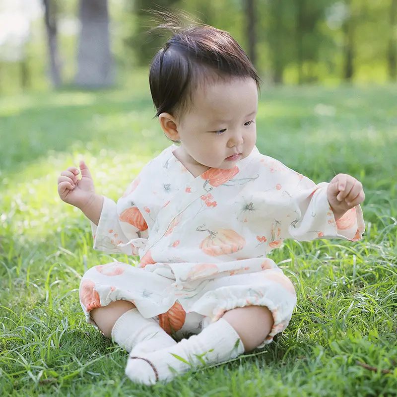 Newborn Romper Baby Summer Gauze Short Sleeve Crawling Suit