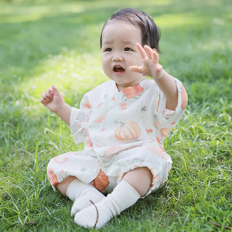 Newborn Romper Baby Summer Gauze Short Sleeve Crawling Suit