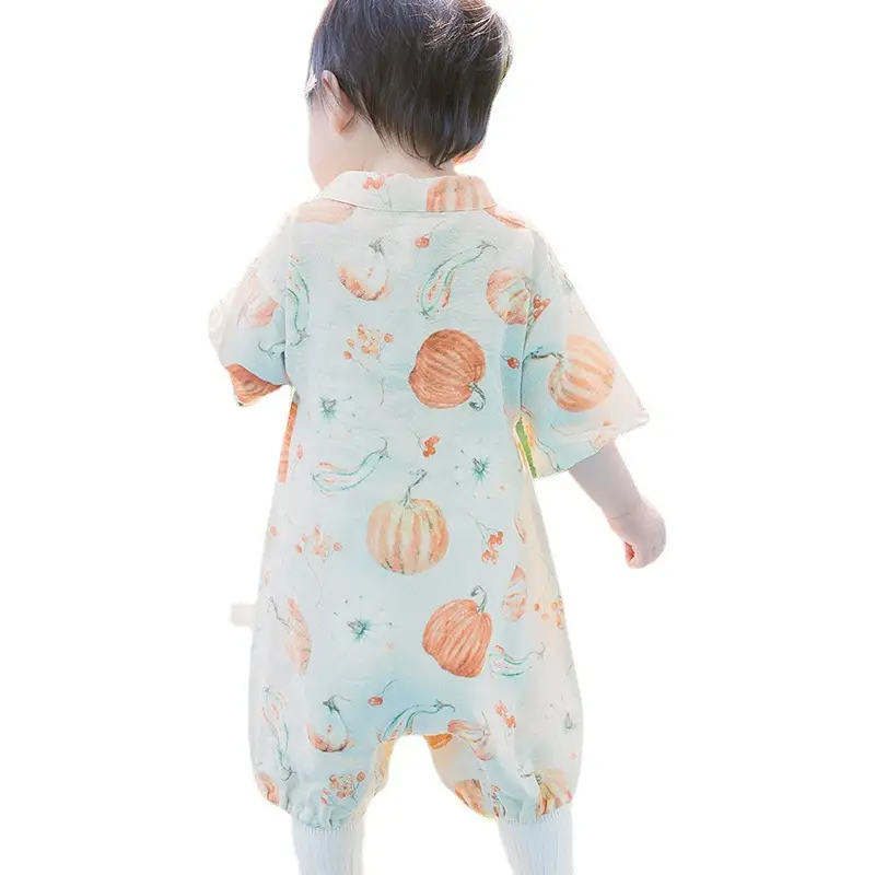 Newborn Romper Baby Summer Gauze Short Sleeve Crawling Suit
