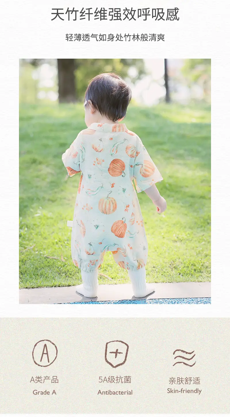 Newborn Romper Baby Summer Gauze Short Sleeve Crawling Suit — feature 5