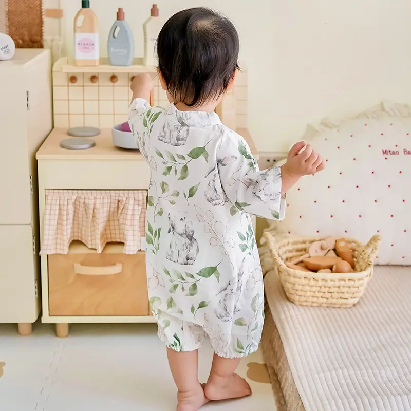Newborn Romper Baby Summer Gauze Short Sleeve Crawling Suit