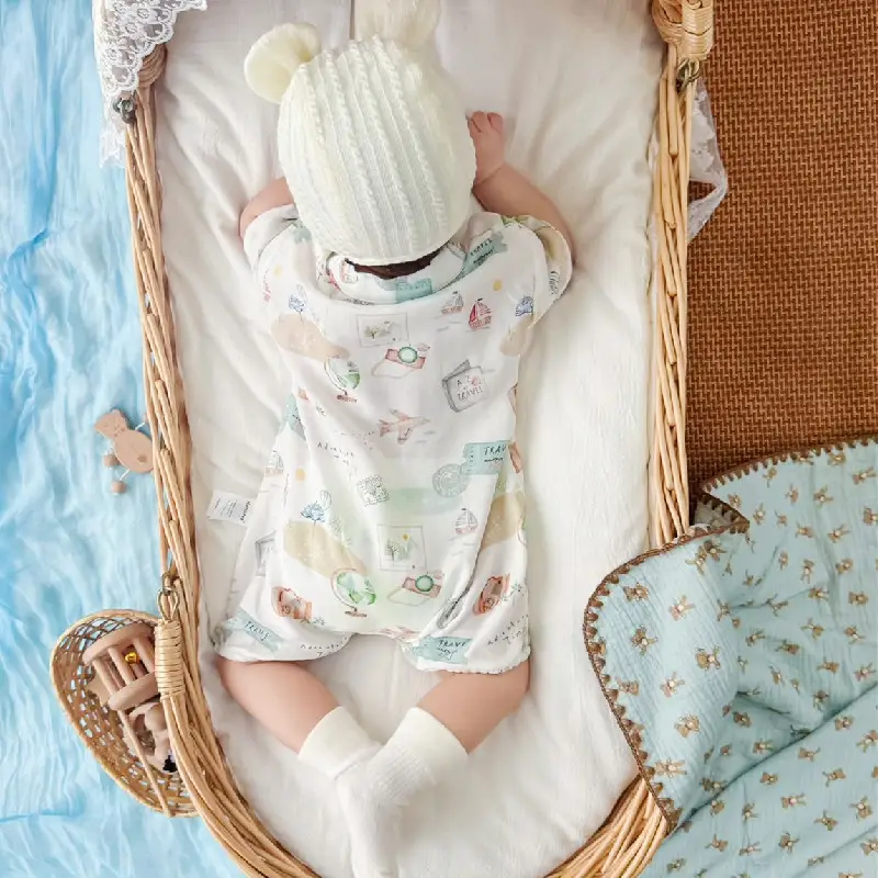 Newborn Romper Baby Summer Gauze Short Sleeve Crawling Suit