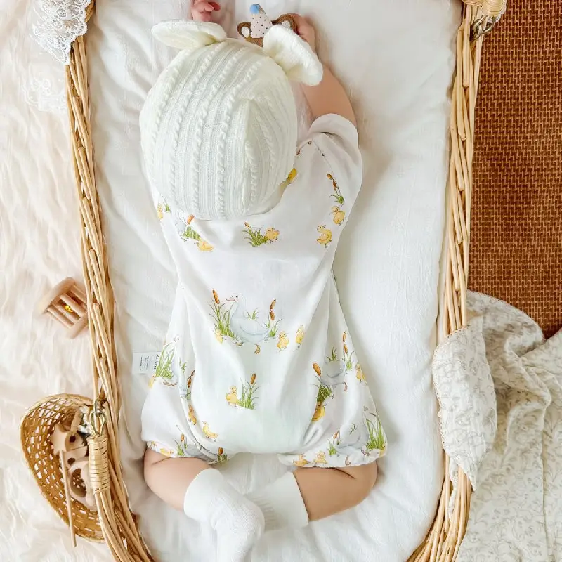 Newborn Romper Baby Summer Gauze Short Sleeve Crawling Suit