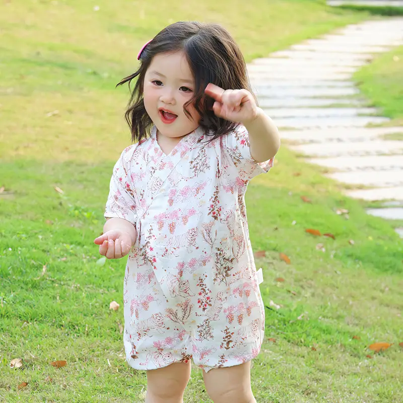 Newborn Romper Baby Summer Gauze Short Sleeve Crawling Suit