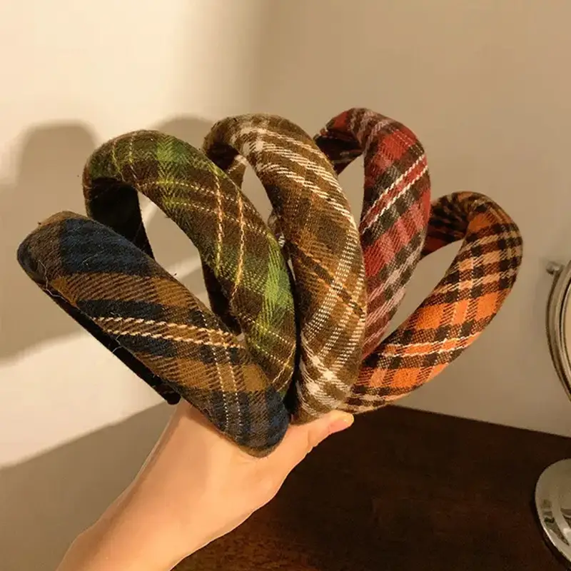 Autumn Plaid Retro Headbands for Women Winter Elegant Wholesale - Image 5