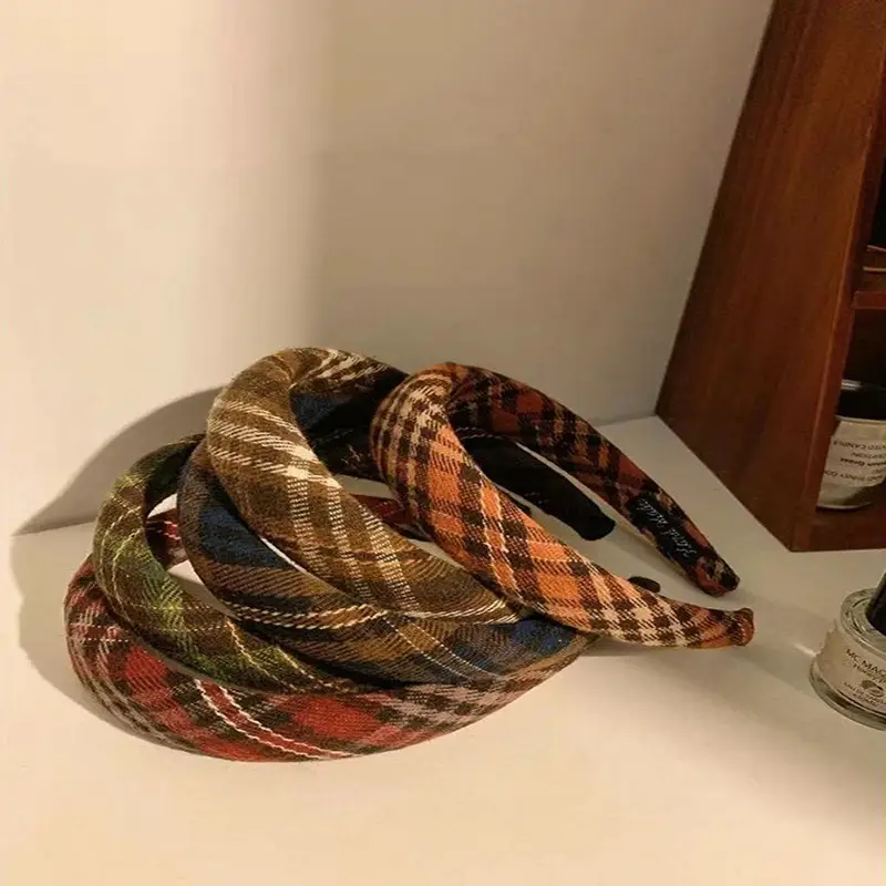 Autumn Plaid Retro Headbands for Women Winter Elegant Wholesale - Image 7