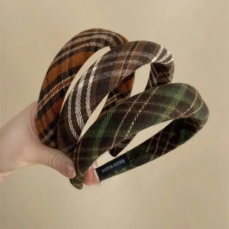 Autumn Plaid Retro Headbands for Women Winter Elegant Wholesale - Image 8