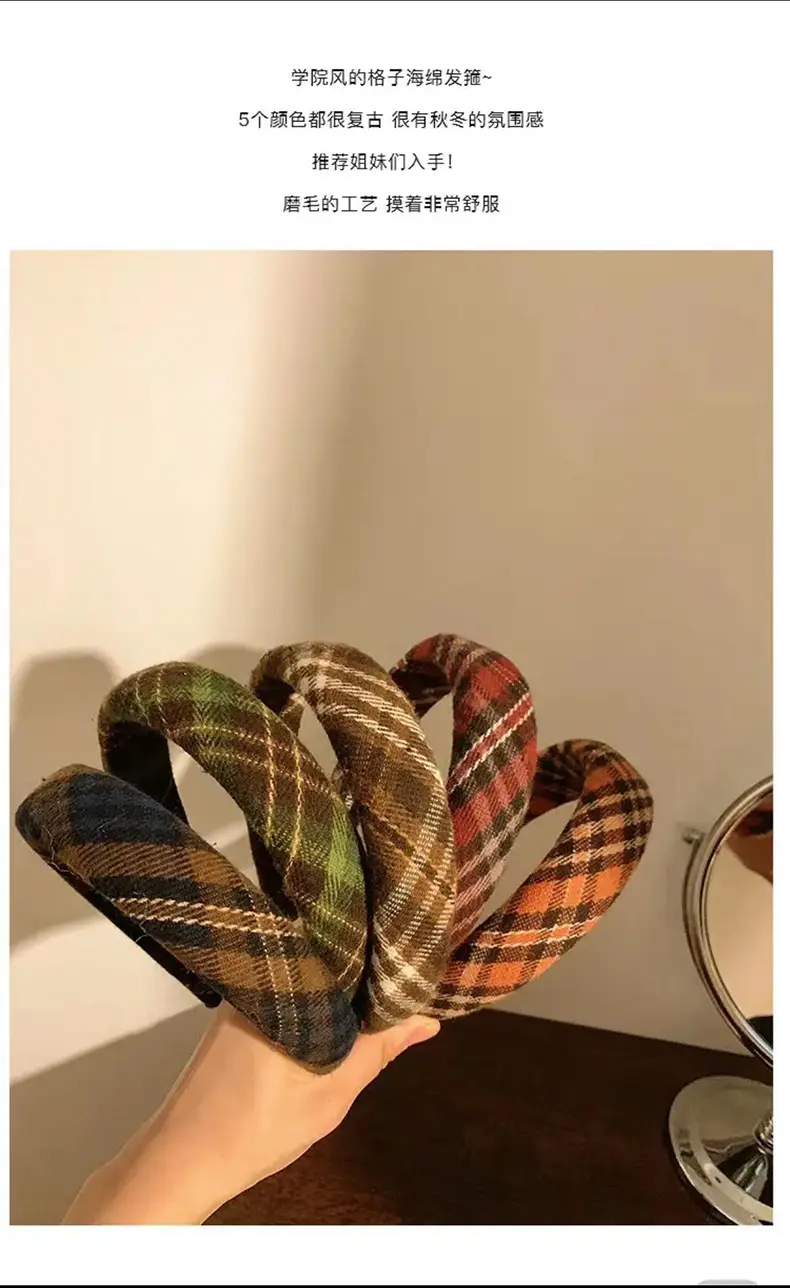Autumn Plaid Retro Headbands for Women Winter Elegant Wholesale — feature 2