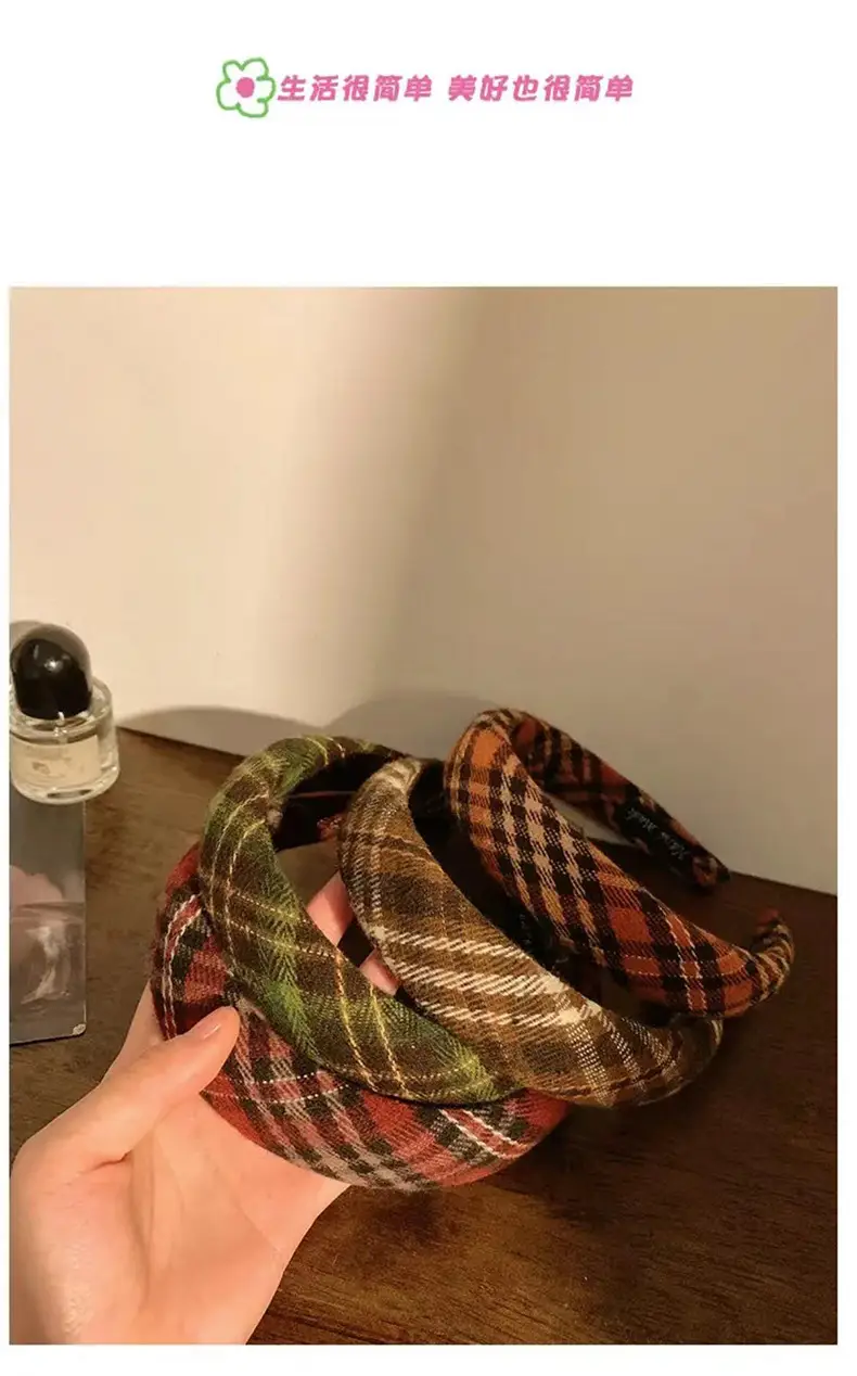 Autumn Plaid Retro Headbands for Women Winter Elegant Wholesale — feature 3