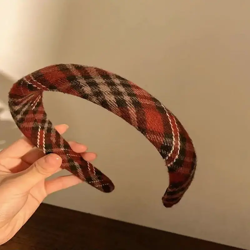 Autumn Plaid Retro Headbands for Women Winter Elegant Wholesale - Image 3