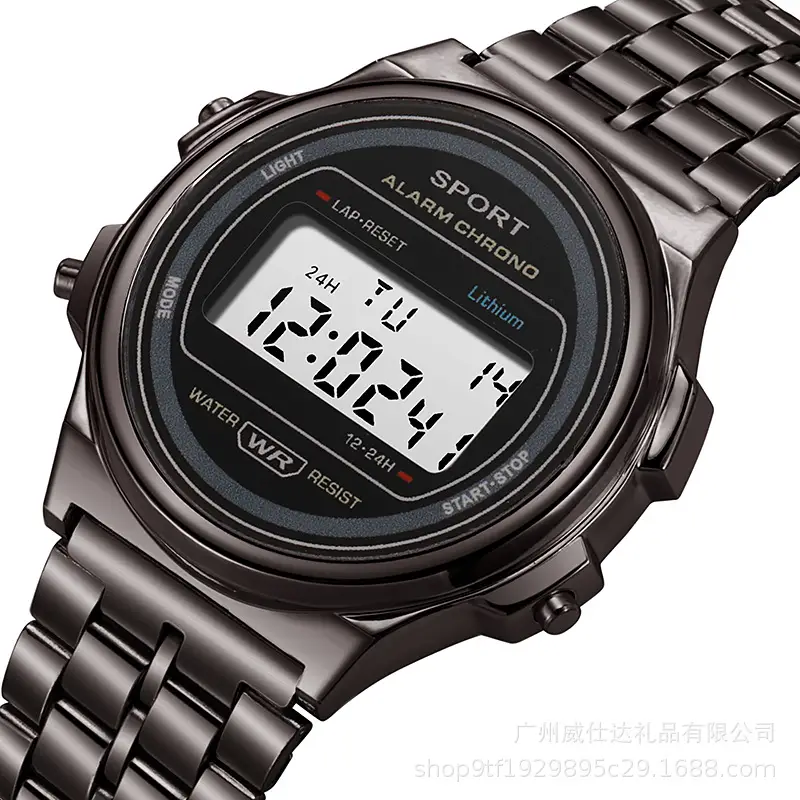 Men Women Gold LED Digital Watch with Steel Belt — feature 2