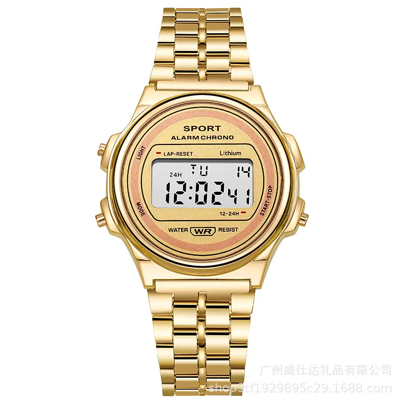 Men Women Gold LED Digital Watch with Steel Belt — feature 5