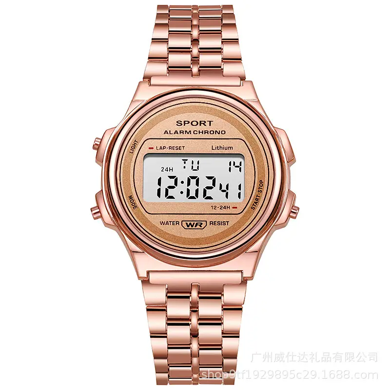 Men Women Gold LED Digital Watch with Steel Belt — feature 6